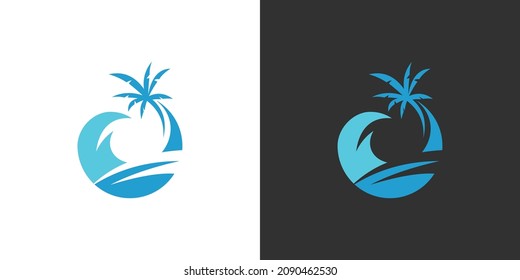 Blue island vector logo design concept on black and white background.
