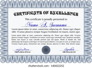 Blue isolated frame for certificate, diploma or coupon. Very complex design.