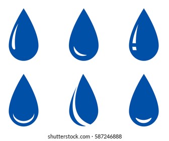 blue isolated glossy droplet set icons on white