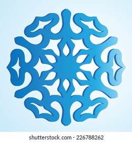 The blue isolated snowflake on a blue  background