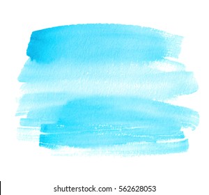 Blue isolated watercolor hand drawn paper texture stain on white background for text design, web, label. Abstract aquarelle cold color dry brush paint striped vector element for card, backdrop, tag