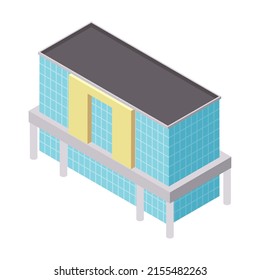 icono azul de fachada de construcción isométrica