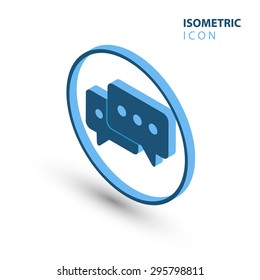 Blue isometric chat icon with shadow. Vector illustration.