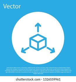 Blue Isometric cube icon isolated on blue background. Geometric cubes solid icon. 3D square sign. Box symbol. White circle button. Flat design. Vector Illustration