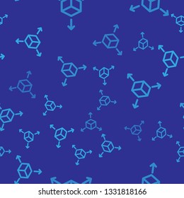 Blue Isometric cube icon isolated seamless pattern on blue background. Geometric cubes solid icon. 3D square sign. Box symbol. Vector Illustration