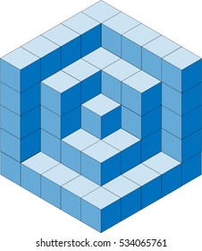 Blue isometric cubes making an incomplete isometric cube