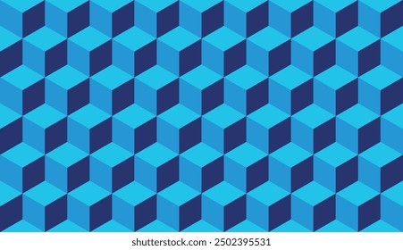 Blue isometric cubical, hexagonal, rhombic pattern. Seamless repetitive infinite pattern