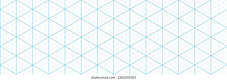 Blue isometric grid graph paper background. Seamless pattern guide background. Desigh for engineering or mechanical layout drawing. Vector illustration