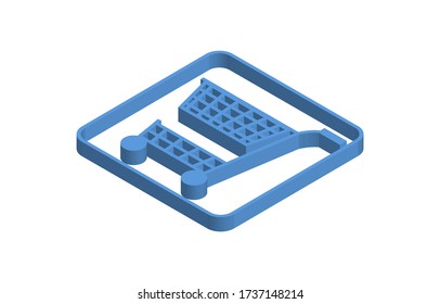 Blue isometric icon illustration of empty shopping cart