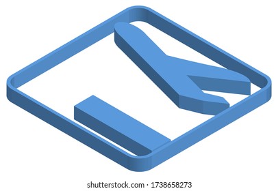 Blue isometric illustration of an airplane taking off