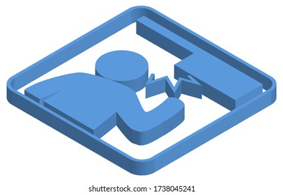 Blue isometric illustration of overhead caution