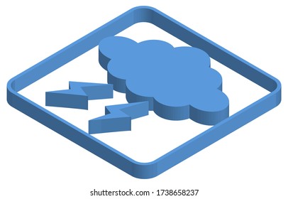 Blue isometric illustration of thundercloud