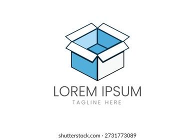 Icono isométrico azul de la caja abierta para los servicios de empaquetado y de entrega del envío de la logística