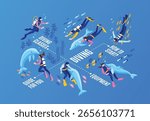 Blue Isometric Scuba Diving Infographics
