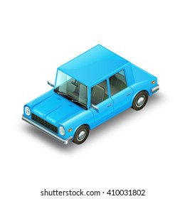 Blue isometric shiny car. Funny automobile. Vector Illustration.