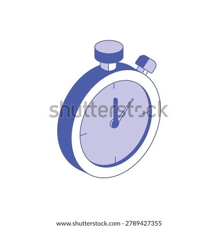 Blue isometric stopwatch icon representing time and speed. A clean isometric illustration of a blue stopwatch with a white face and minimalist clock hands. Ideal for productivity apps or business presentations.