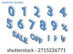 Blue Isometric Vector Number Illustration Set