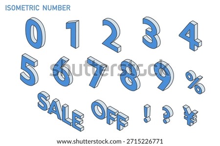Blue Isometric Vector Number Illustration Set