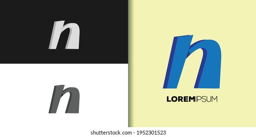 blue italic letter n logo set template vector