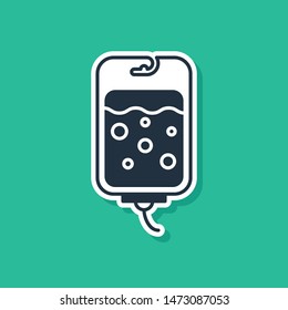 Blue IV bag icon isolated on green background. Blood bag icon. Donate blood concept. The concept of treatment and therapy, chemotherapy.  Vector Illustration