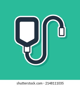 Blue IV bag icon isolated on green background. Blood bag. Donate blood concept. The concept of treatment and therapy, chemotherapy.  Vector