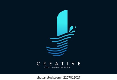 Logotipo de la carta azul J con Waves y Water Drops Design Vector Illustration.