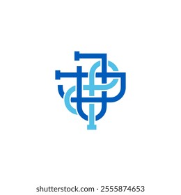 Blue J and J Monogram in Plumbing Pipe Logo Design Vector