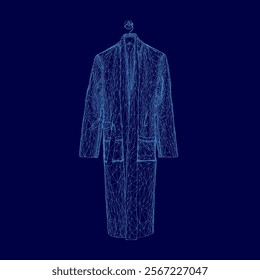 Blue jacket wireframe. The jacket is hanging on a mannequin