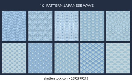 conjunto de patrones sin soldadura de onda japonesa azul