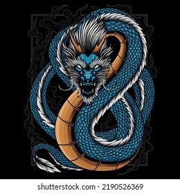 blue japanese dragon design is suitable for t-shirt designs, wallpapers, tattoos and others