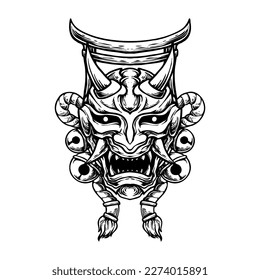 The blue japanese mask line art