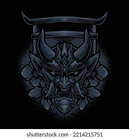 Blue japanese monster ghost illustration