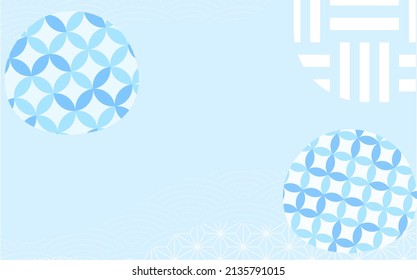 Blue Japanese pattern background, summer cool image, with copy space