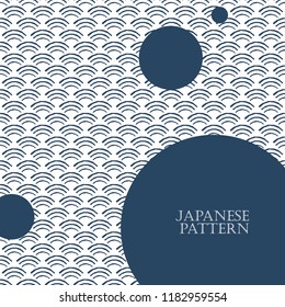 Blue Japanese pattern vector. Circle geometric template background. Wave and ocean elements.