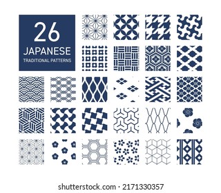 Conjunto de vectores de patrón japonés azul