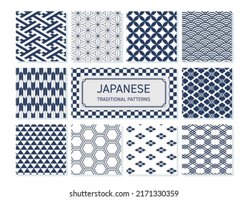 Blue Japanese pattern vector set