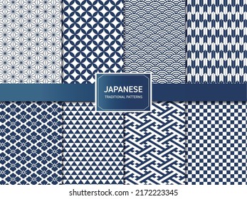 Blue Japanese pattern vector set