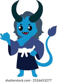 Blue Japanese single horn Demon standing