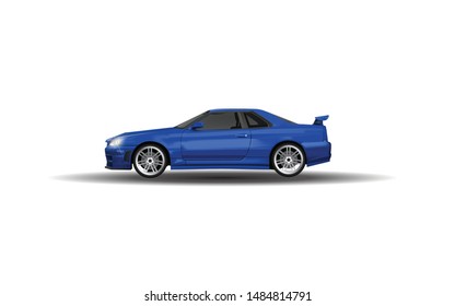 blue japanese sport car 3d vector illustration