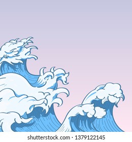 Blue Japanese wave background vector
