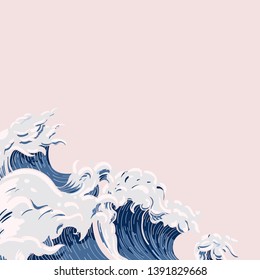Blue Japanese wave background vector