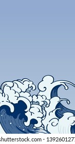 Blue Japanese wave background vector