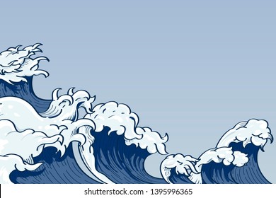 Blue Japanese wave background vector