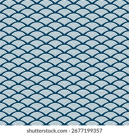 Blue Japanese wave seamless pattern background vector