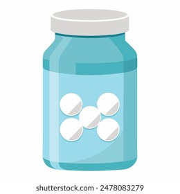 A blue jar filled with pills on a plain white surface