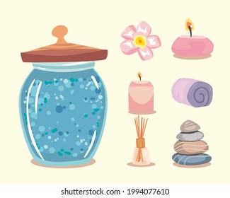 blue jar and spa center icon set