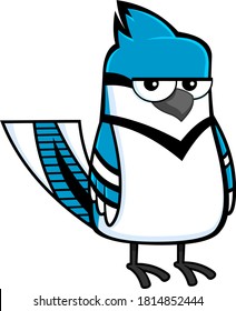 Blue Jay Bird Cartoon Character. Vector Illustration Isolated On White Background