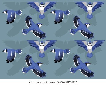 Blue Jay Bird Cartoon Character Seamless Wallpaper Background