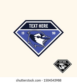 Blue jay bird retro vintage patch template