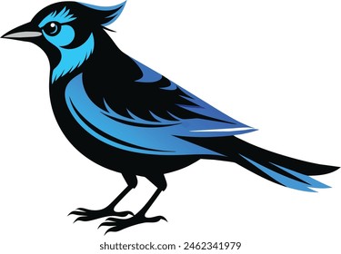 A blue jay bird silhouette black vector artwork illustration